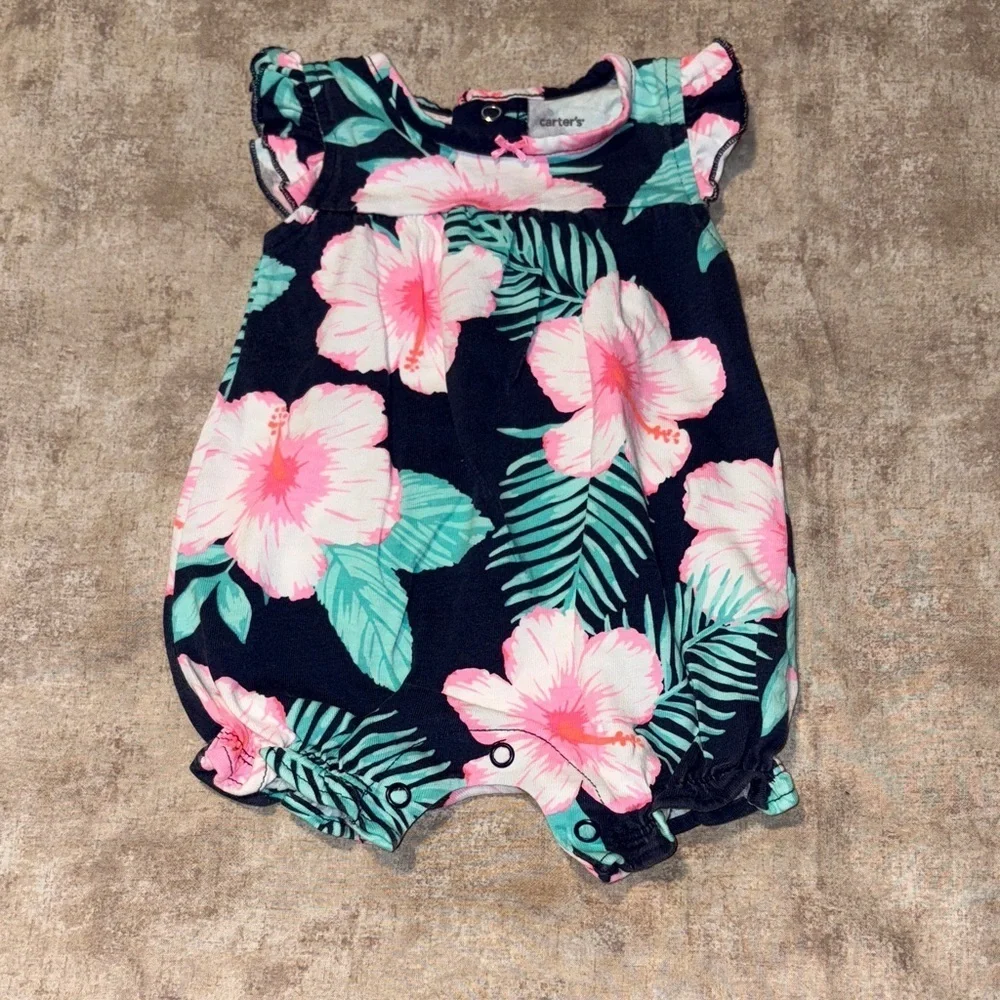 Carter's Navy and Pink Floral Bodysuit